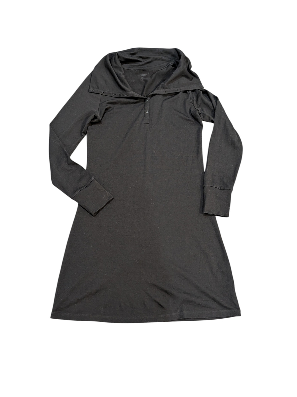 Icebreaker Merino Midi Wool Dress M Black 100% Wool Cowl Neck Long Sleeve